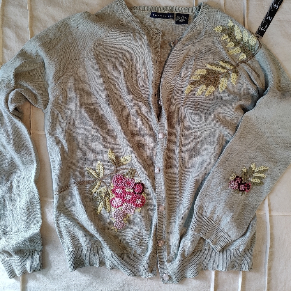 Anthropologie Embroidered Floral Cardigan Sweater, Great Condition!